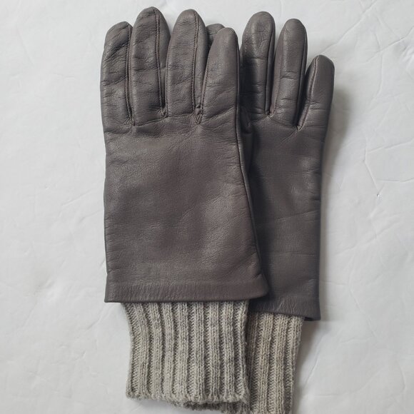 Banana Republic Leather Ribbed Knit Cuffs Gray Gloves - Picture 4 of 11
